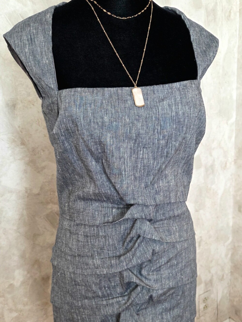 Nicole Miller Studio Linen Blend Ruched Sheath Dress Gray Structured Size 10
